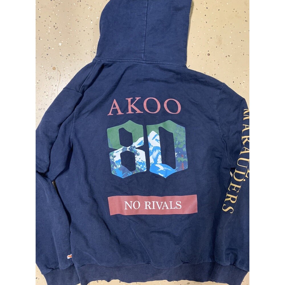 Akoo Men XXL Hoodie Navy Blue Nature Graphic Sweatshirt No Rivals Streetwear